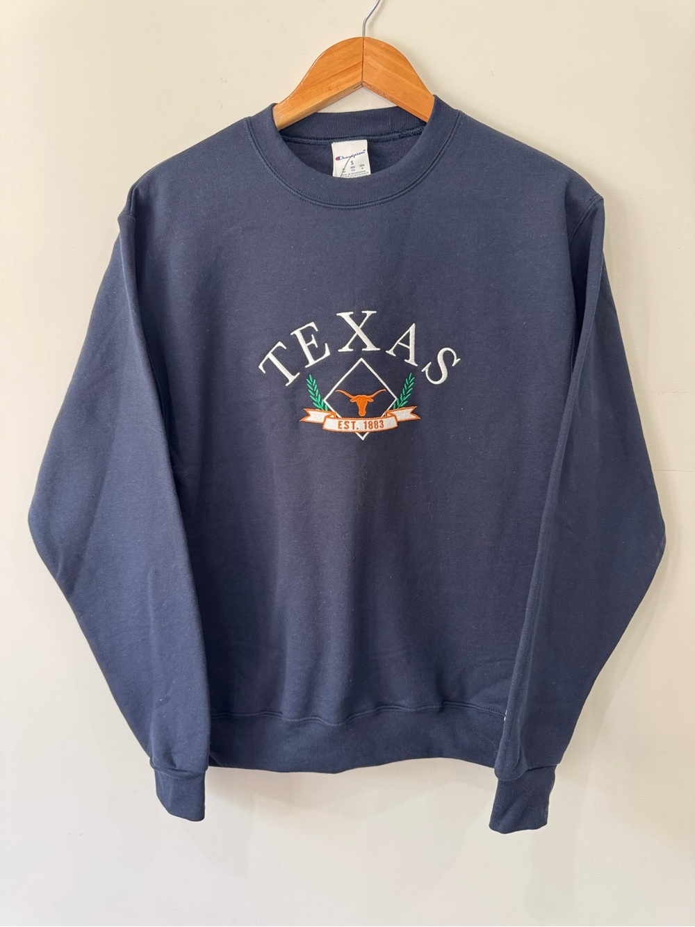 Champion Navy Texas Crewneck Sweatshirt with Orange Accent